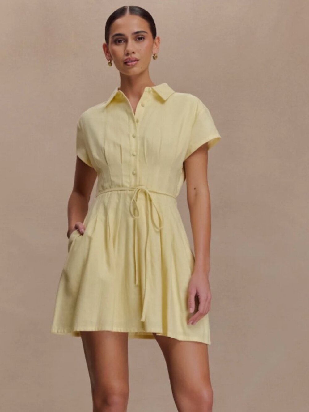 Meshki NWT Aysha Buttoned Linen Mini Dress - Lemon, L - Picture 8 of 15